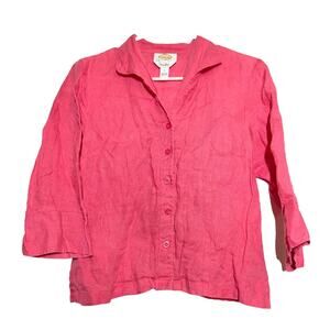 Talbots Irish Linen Button Up Top 100% Linen 3/4 Sleeve Collared Pink 6